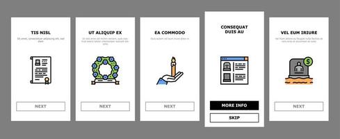 set di icone di onboarding per il servizio di sepoltura funebre vettore