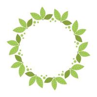 cornice rotonda con foglie verdi. modello, posto per testo, design di carte, banner. foglie di tè verde, matcha. stile di vita sano, ecologia, cornice primaverile. illustrazione in stile piatto vettore