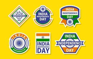 collezione di adesivi per badge del giorno dell'indipendenza dell'india vettore