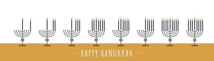 felice carta di celebrazione di hanukkah. set di icone della linea Hanukkiah. festa della religione ebraica. portacandele silhouette isolato sfondo bianco. illustrazione vettoriale