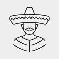 uomo messicano nell'icona della linea del sombrero. avatar umano latino. gente della cultura del sud america. personaggio messicano. illustrazione vettoriale