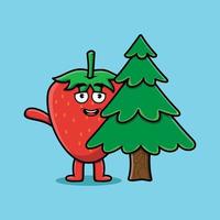 simpatico cartone animato personaggio fragola albero nascosto vettore