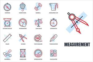 set di illustrazione vettoriale del logo dell'icona di misurazione. misura, simbolo del pacchetto di misura. vetro sabbia, tachimetro, bilanciere, calcolatrice e altro modello per la raccolta di grafica e web design