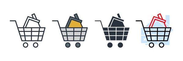 illustrazione vettoriale del logo dell'icona dello shopping domestico. Acquista. carrello della spesa con modello di simbolo della casa per la raccolta di grafica e web design