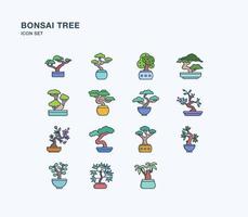 insieme dell'icona del profilo dell'albero dei bonsai vettore
