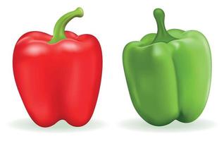 peperone realistico rosso e verde isolato su priorità bassa bianca. cibo fresco vegetale e sano. vettore 3d