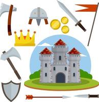 set di oggetti medievali. vecchie armature e armi da cavaliere vettore