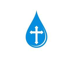 goccia d'acqua blu con il simbolo della religione cristiana all'interno vettore