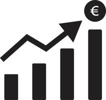 aumentare il grafico della valuta dell'euro su sfondo bianco. stile piatto. aumentare il segno di crescita del denaro. simbolo grafico di aumento del tasso di euro. vettore