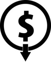 icona del dollaro giù su sfondo bianco. segno di riduzione dei costi. simbolo del dollaro in giù. stile piatto. vettore