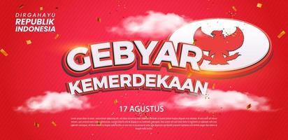 anniversario giorno dell'indipendenza della repubblica indonesiana. poster di illustrazione, design del modello di banner vettore