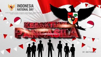 festa nazionale indonesiana. 01 ottobre, felice giorno di santità di Pancasila. adatto per biglietti di auguri, poster e striscioni vettore
