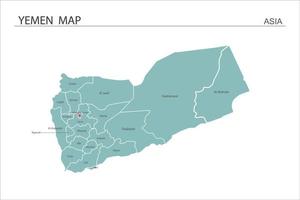 Yemen mappa illustrazione vettoriale su sfondo bianco. la mappa ha tutta la provincia e segna la capitale dello yemen.