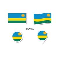 set di icone del logo della bandiera del ruanda, icone piatte rettangolari, forma circolare, pennarello con bandiere. vettore