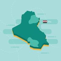 Mappa vettoriale 3d dell'iraq con nome e bandiera del paese su sfondo verde chiaro e trattino.