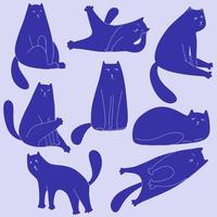gatto cartone animato con diverse pose ed emozioni disegnate in stile doodle. comportamento del gatto, linguaggio del corpo ed espressioni facciali. vettore