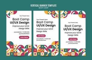 geometria moderna - banner web bootcamp per poster verticali, banner, area spaziale e sfondo dei social media vettore