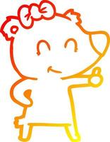 cartone animato di orso femminile di disegno a linea a gradiente caldo vettore