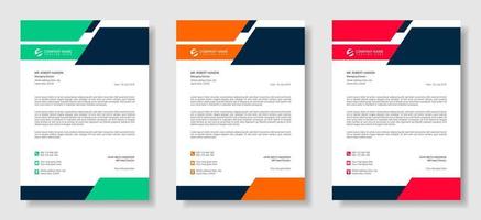 modello di design moderno per carta intestata aziendale con 3 colori diversi, design moderno e creativo per carta intestata, carta intestata minimalista professionale, design astratto, elegante o vettoriale