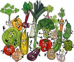 gruppo di personaggi di verdure divertenti del fumetto vettore
