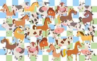set di mucche e cavalli dei cartoni animati o confezione di carta o design in tessuto vettore
