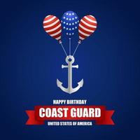 illustrazione vettoriale di tema della guardia costiera degli Stati Uniti di buon compleanno.