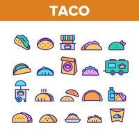 taco burrito colore elementi icone set vettoriale