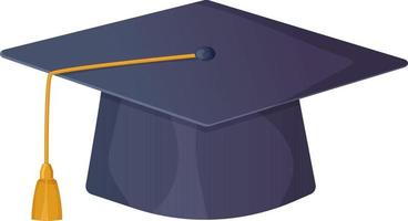 clipart di berretto accademico quadrato. concetto di scuola superiore o di laurea. illustrazione in stile cartone animato realistico isolato su sfondo bianco. vettore