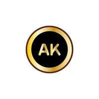 ak lettera cerchio logo design con colore oro vettore
