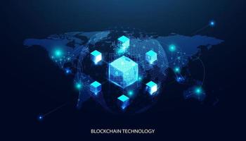 tecnologia blockchain del mondo astratto criptovaluta e operazioni di crittografia del cubo quadrato fintech connettono blocco, trasmissione dati, nuovo sistema tecnologico, illustrazione vettoriale. vettore