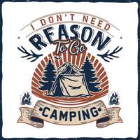 campeggio escursionismo t-shirt design retrò vintage tipografia illustrazione per la stampa vettore