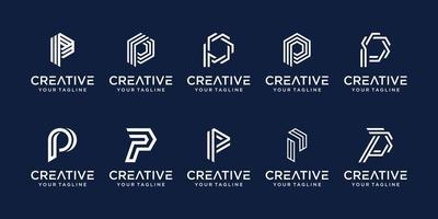 set di modello di logo astratto lettera p iniziale. icone per il business della moda, digitale, tecnologia vettore