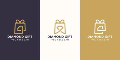 combinazione regalo e logo diamante. modello di design a sorpresa e logotipo unico vettore