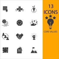 set di icone dei valori fondamentali. valori fondamentali pack elementi vettoriali simbolo per il web infografico