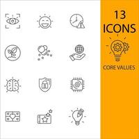 set di icone dei valori fondamentali. valori fondamentali pack elementi vettoriali simbolo per il web infografico
