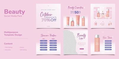 set di banner per bundle di modelli di post sui social media cosmetici vettore