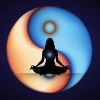 yin yang meditazione yoga con silhouette umana vettore