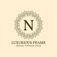 lettera n elemento di design del logo vettoriale vintage iniziale cornice di lusso
