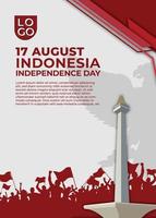 modello moderno 3d giorno dell'indipendenza dell'indonesia con il punto di riferimento di monas e la gente di euforia vettore