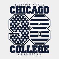 grafica tipografica chicago, design per la stampa di t-shirt, abbigliamento originale illinois, stampa vintage per abbigliamento sportivo. vettore