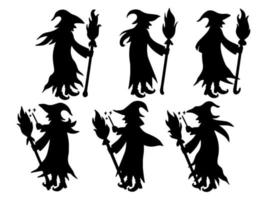 illustrazione della siluetta della strega di halloween vettore