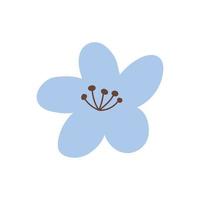 carino fiore blu isolato su sfondo bianco. illustrazione vettoriale in stile piatto disegnato a mano. perfetto per biglietti, loghi, decorazioni, design primaverili ed estivi. clipart botaniche.