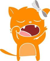 gatto che sbadiglia in stile cartone animato a colori piatti vettore