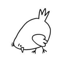 pulcino divertente che becca lo stile di doodle. illustrazione vettoriale di uccello domestico carino disegnato a mano.