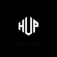 hup lettera logo design con forma poligonale. hup poligono e design del logo a forma di cubo. hup esagono logo modello vettoriale colori bianco e nero. monogramma hup, logo aziendale e immobiliare.