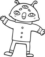 disegno a tratteggio cartone animato uomo alieno in abiti sensati vettore