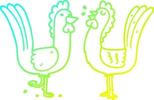 polli dei cartoni animati di disegno a tratteggio a gradiente freddo vettore