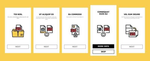 pdf file elettronico onboarding set di icone vettoriali