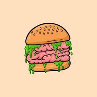 illustrazione vettoriale del fumetto dell'hamburger del cervello