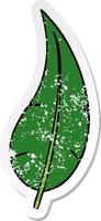 adesivo in difficoltà cartone animato doodle di una foglia lunga verde vettore